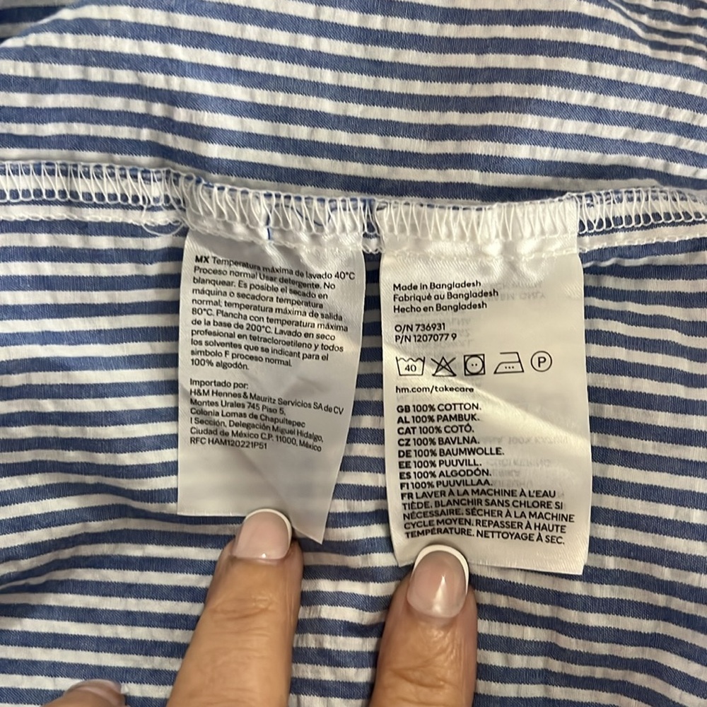 H&M Stripped Dress Size XL Blue Peplum Nautical Coastal Resort Travel Beach - Picture 10 of 12